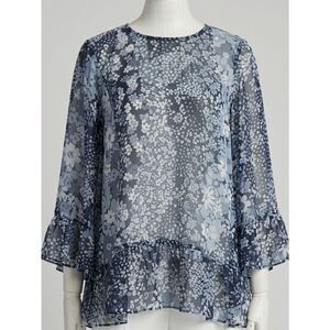 Michael Kors Women’s Blue Floral Sheer Flowy Boho Romantic Top Size Medium